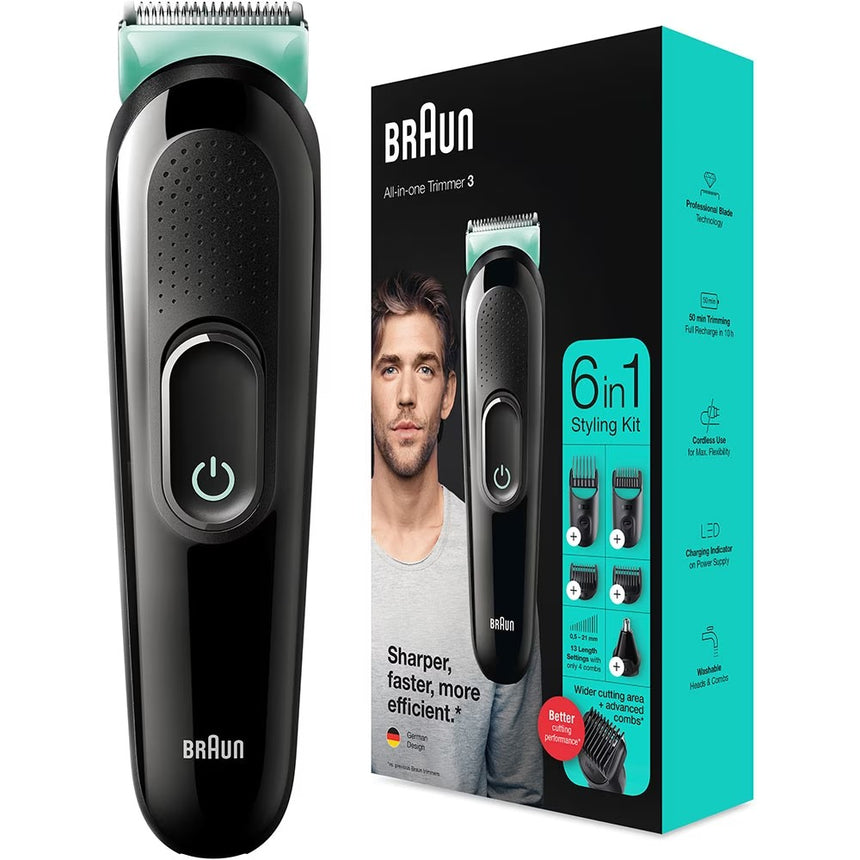 Aparat de Tuns Multifunctional 6 in 1 BRAUN GK3321, Acumulator, 50 Minute Autonomie, Negru