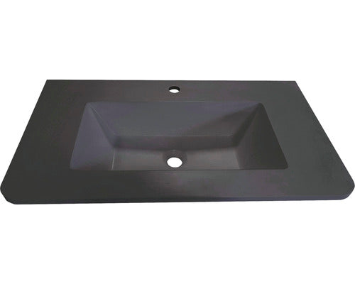 Lavoar (chiuveta baie) Kring Idris, din compozit negru mat, 81x15x47 cm