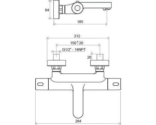 Baterie cada cu termostat Ravak Termo 300 TE 023 crom lucios