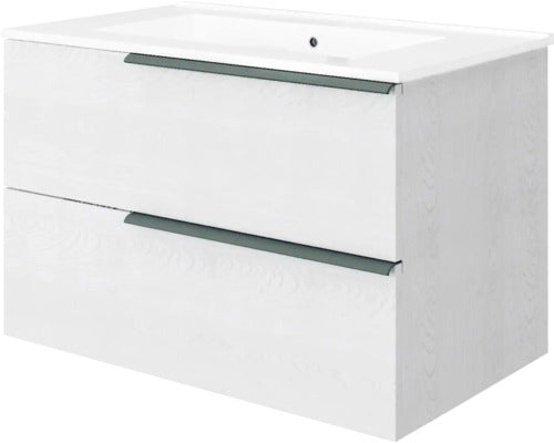 Set Mobilier Baie Savini Oikos, Include Baza Lavoar Si Lavoar Ceramic, 82 Cm, Alb