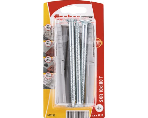 Dibluri Plastic Cu Surub Fischer Sxr 10x100 Mm, 4 Bucati, Cap Inecat, Pentru Rame/tocuri