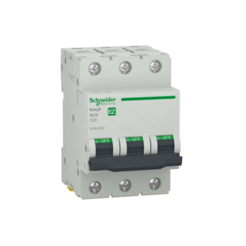Siguranta automata Easy9, 3 poli, protectie IP20, amperaj 20A, 82x54 mm, Schneider, Alb
