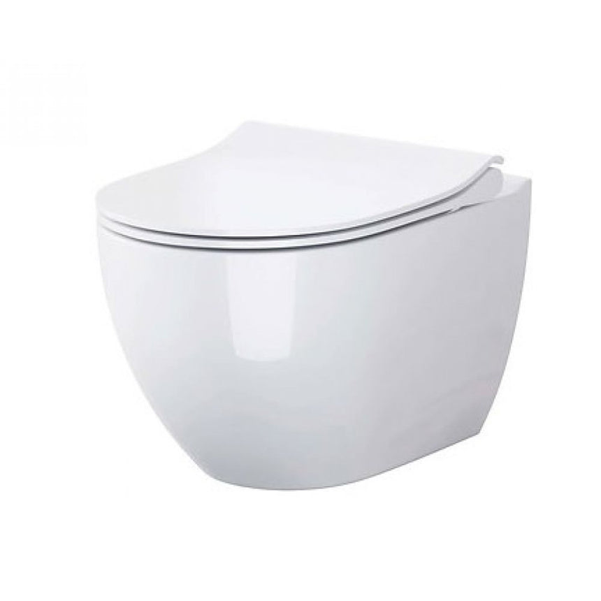 Set vas wc suspendat oval rimless, cu capac soft close si easy off, Cersanit Crea