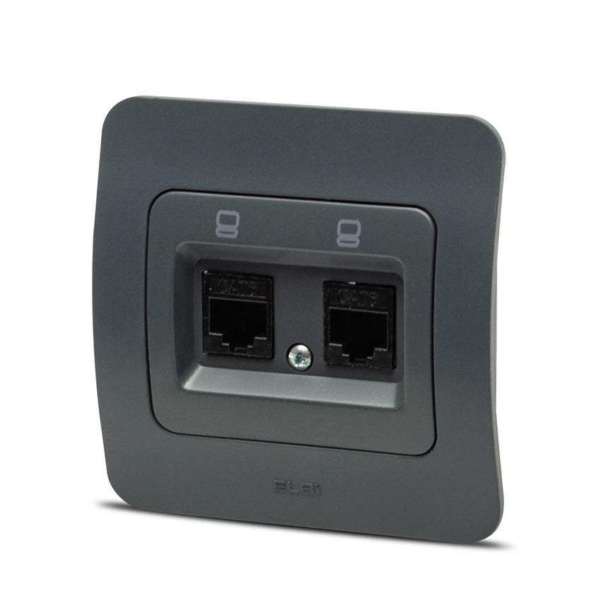 Priza Dubla UTP RJ45 Elbi Jazz Cat6 Incastrat Antracit ST