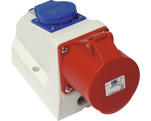 Priza Dubla Trifazica Pce (1 Cp + 1 Trifazata) 32a, Montaj Aplicat, Pentru Exterior Ip44