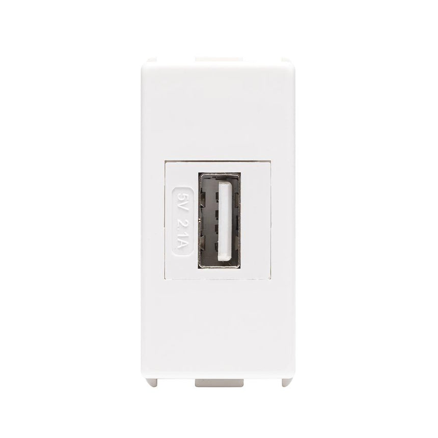 Priza USB simpla ABB Zenit 2CLA218500N1101, 5Vdc, max. 750 mAh, 1 modul, alba