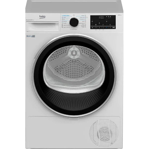 Uscator de rufe Beko B5T69233, 9 kg, Clasa D, Pompa de caldura EcoGentle, RecycledDry, IronFinish, Hygienic Reresh, Hygienic Drying, Alb