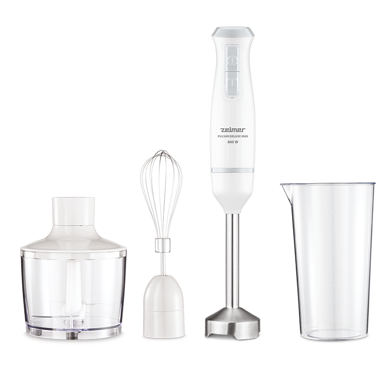 Blender vertical Zelmer ZHB4562S, 800 W, functie Turbo, tocator cu volum de 450 ml, tel, cutit cu 2 lame, picior inox, bol 800 ml, Alb/Argintiu