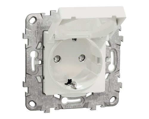 Priza Simpla Cu Impamantare Schneider Unica, Capac De Protectie Ip44, Alb
