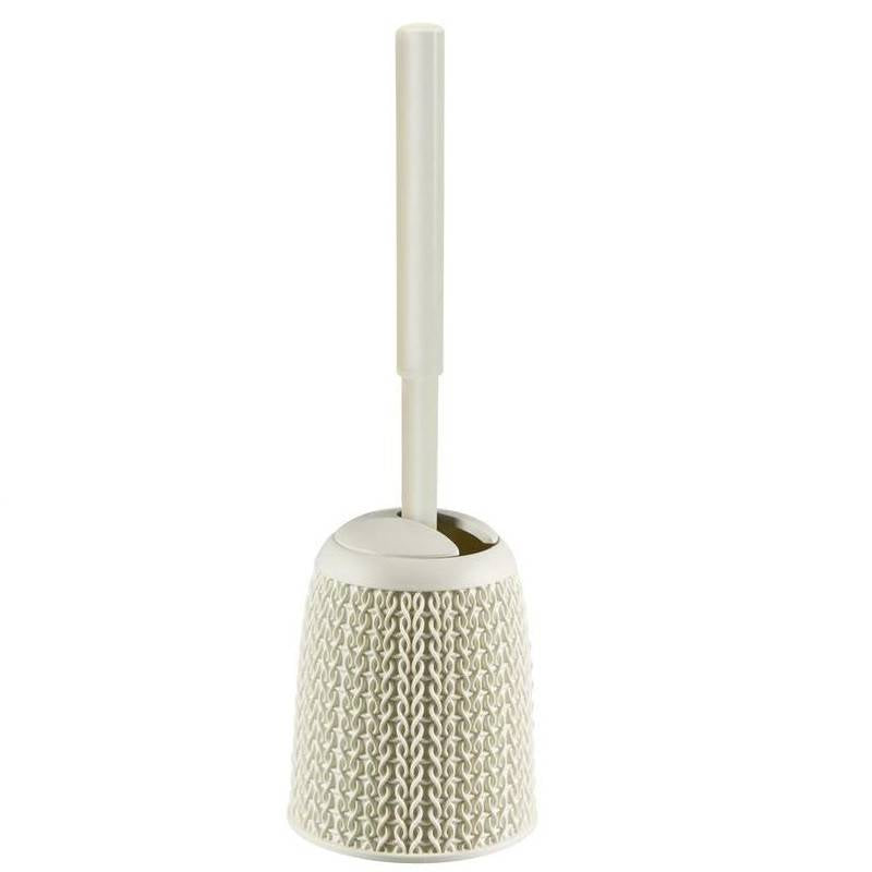 Perie wc/toaleta, cu suport, pentru baie, plastic, crem, 14x14x43 cm, Curver