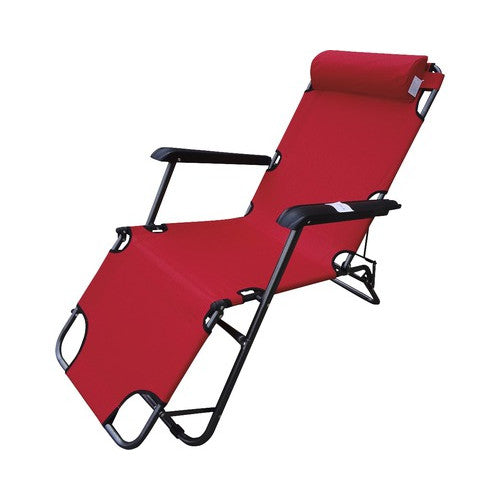 Sezlong pliabil Oxford cu perna, metal si textil, 60x125x78 cm, rosu