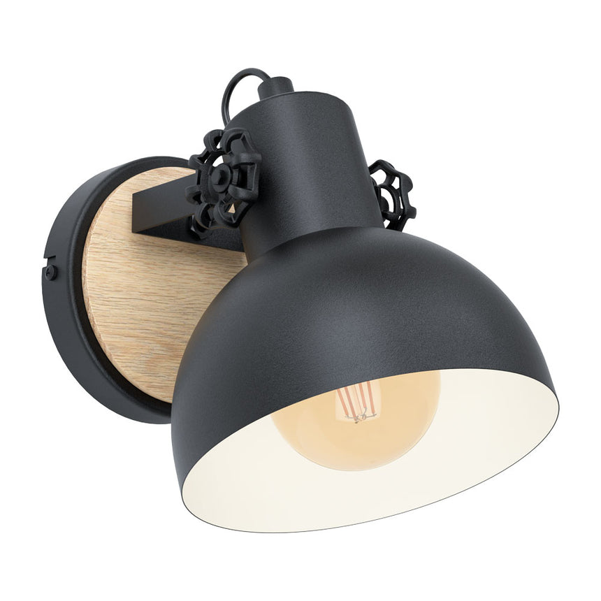 Aplica vintage LUBENHAM, EGLO, E27, 1x28W, otel, lemn, negru, maro, 17.5 x 20.5 x 21 cm