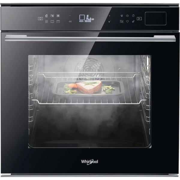 Cuptor incorporabil Whirlpool W7 OS4 4S1 P BL, Electric, 73 l, Autocuratare pirolitica, Tehnologia al 6-lea Simt, Ready2Cook, SteamSense, Grill, Clasa A+, Negru