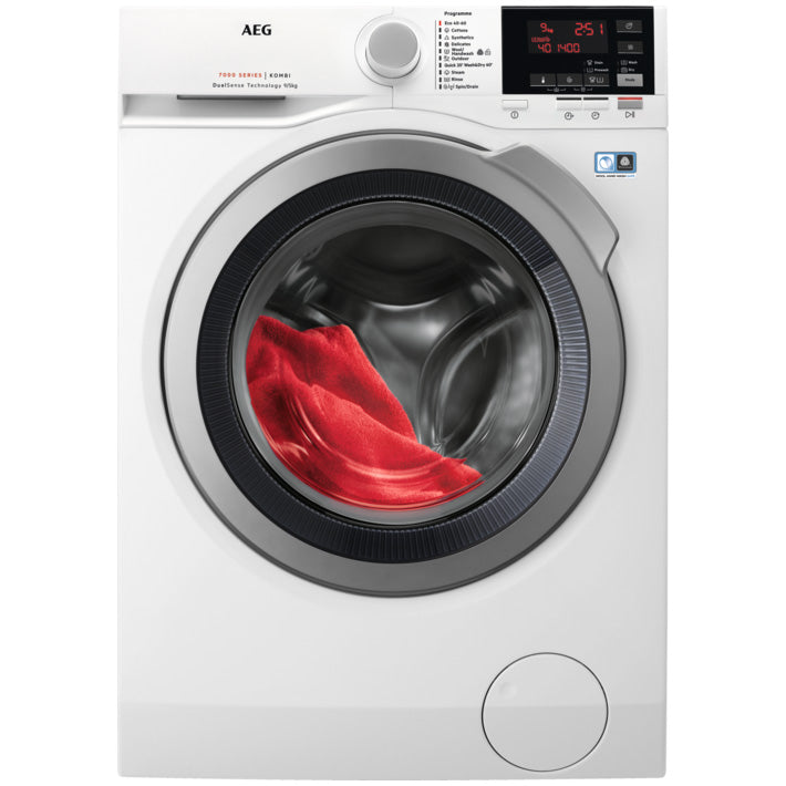 Masina de spalat rufe cu uscator AEG L7WBGO49S, Spalare 9 kg, Uscare 5 kg, 1400 rpm, Clasa C, Motor OKOInverter, DualSense, ProSense, ProSteam, Alb