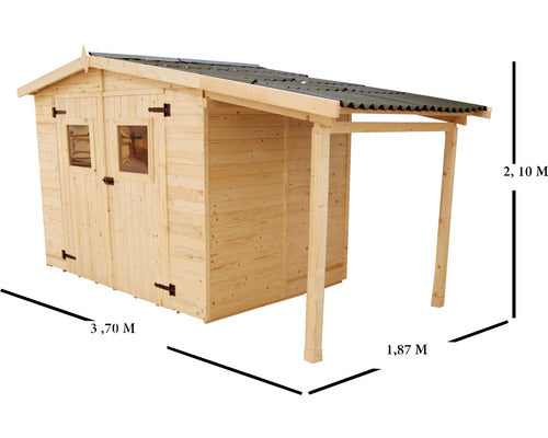 Casuta De Gradina Habrita Cu Podea Si Adapost Lateral Lemn Masiv Rasinoase 370x187 Cm Natur