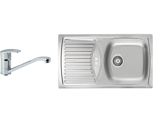 Pachet Chiuveta Bucatarie Alveus Basic 150 Gri Inox, Picurator pe Stanga + Baterie Monocomanda Milena