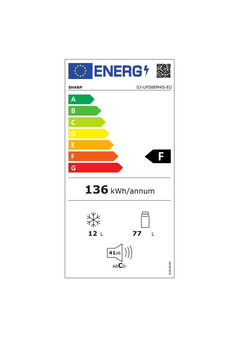 Frigider cu o usa SHARP SJ-UF088M4S-EU, Direct Cooling, 89 l, H 82.1 cm, Clasa F, Argintiu