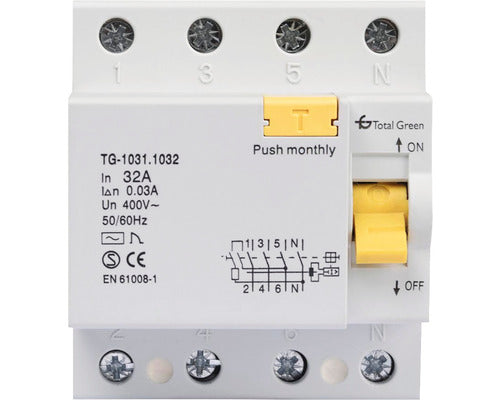 Intreruptor Automat Cu Protectie Diferentiala Total Green Rcbo 3p+n 32a 6ka/30ma, Curba C