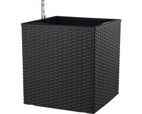 Ghiveci Lafiora, Material Plastic, 36x36x36 Cm, Antracit, Inclusiv Set De Udare A Pamantului Si Indicator Al Nivelului De Apa