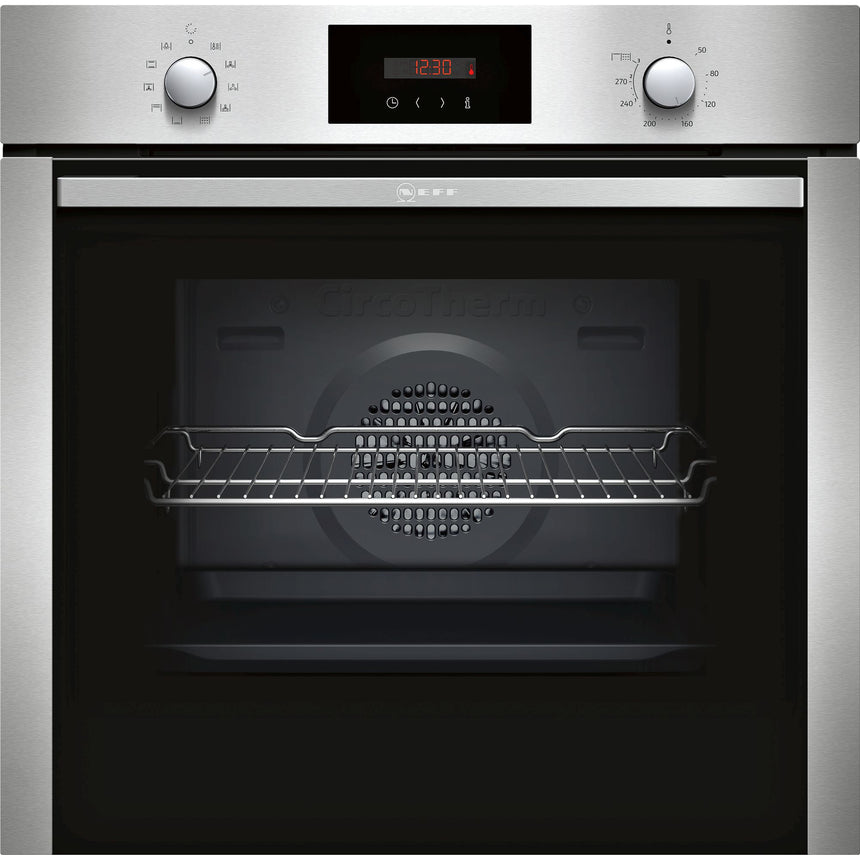 Cuptor incorporabil Neff B2CCG6AN0, Multifunctional, 7 functii, CircoTherm, Sistem de autocuratare cu piroliza, Afisaj LED si butoane retractabile, 71 l, Inox