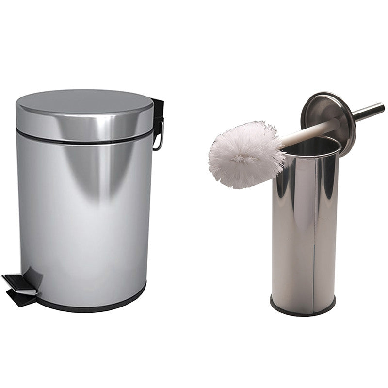 Set cos gunoi inox cu pedala 5l + perie wc inox