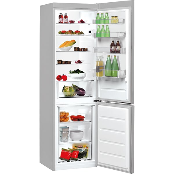 Combina frigorifica Indesit LI9S1ES, 372 l, Fast cooling, Less Frost, Crisper, Clasa F, H 201 cm, Argintiu
