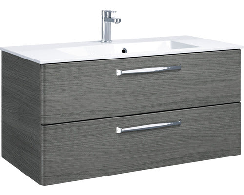 Set Mobilier Baie Pelipal Kumba 107, incl. Baza Lavoar, Lavoar si Oglinda cu Iluminare LED, Grafit
