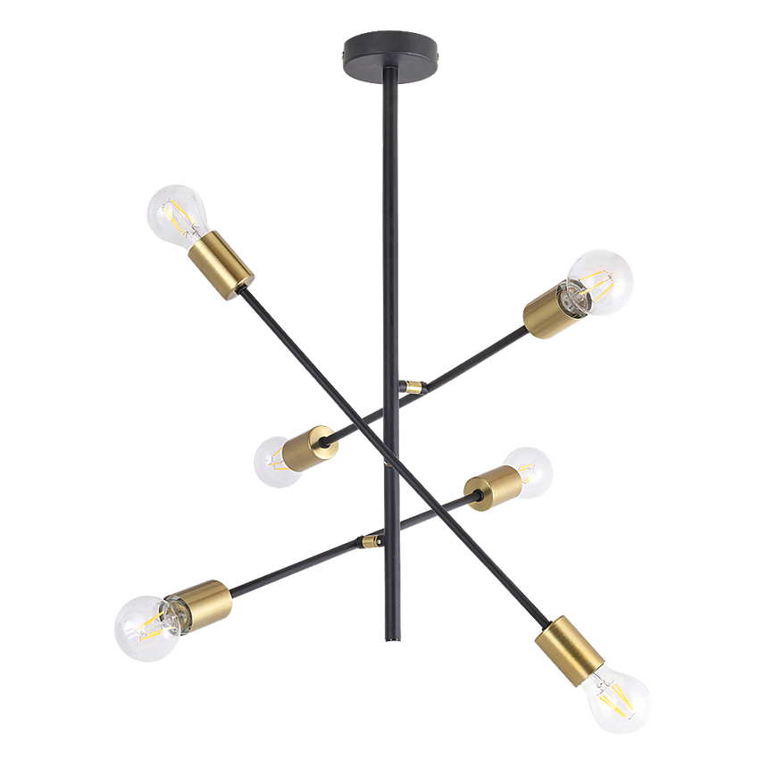 Lustra Rabalux Lanny, E27, 6x15W, metal, Negru/Auriu