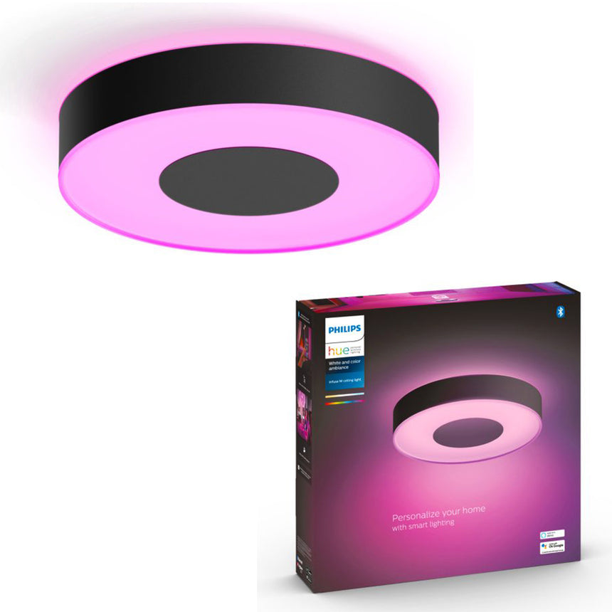 Plafoniera LED RGB inteligenta Philips Hue Infuse, Bluetooth, 33.5W, 2350 lm, lumina alba si colorata (2000-6500K), 38.1cm, Negru, clasa energetica G