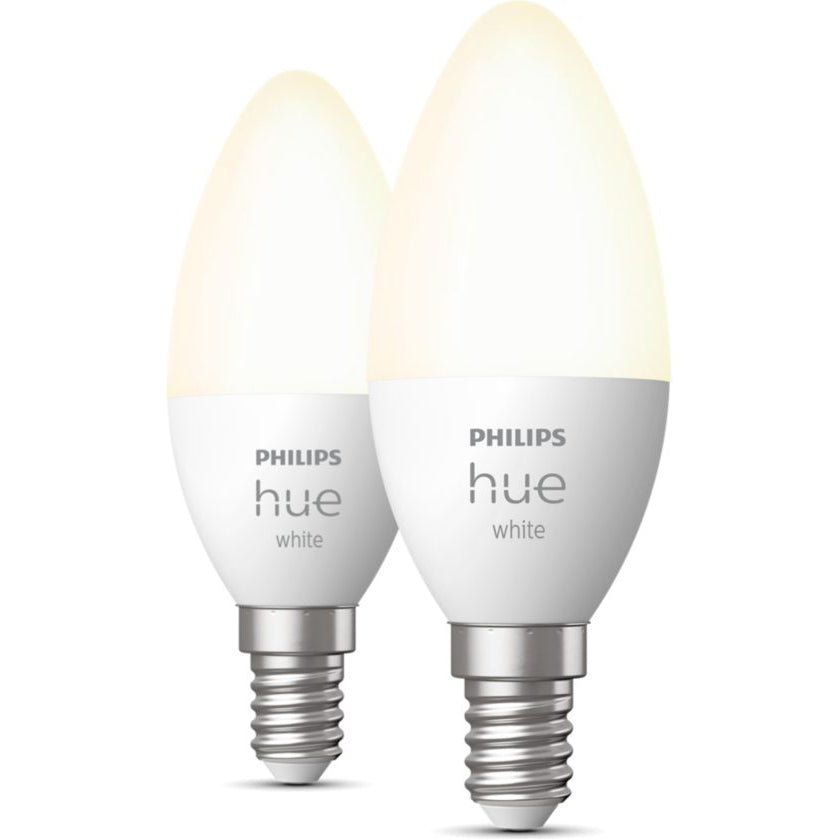 Pachet 2 becuri LED inteligente Philips Hue, Bluetooth, Zigbee, lumanare, E14, 5.5W, 470 lm, lumina alba calda (2700K), clasa energetica F
