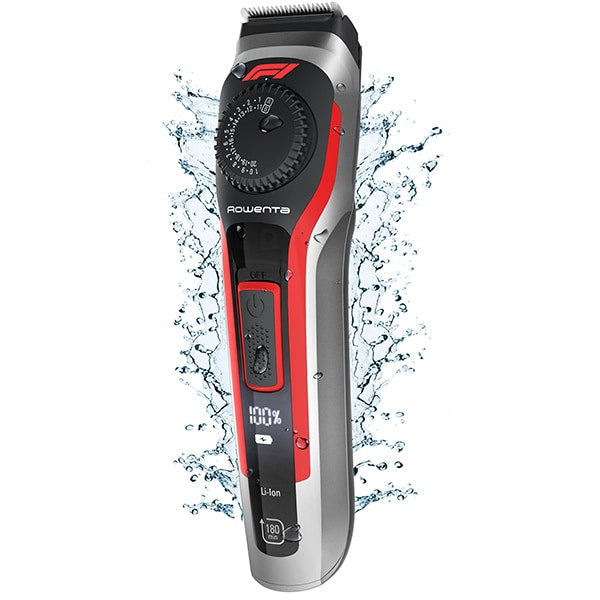 Aparat de tuns barba Rowenta Formula 1® TN384MF0, 39 lungimi de taiere, lame inox, rosu