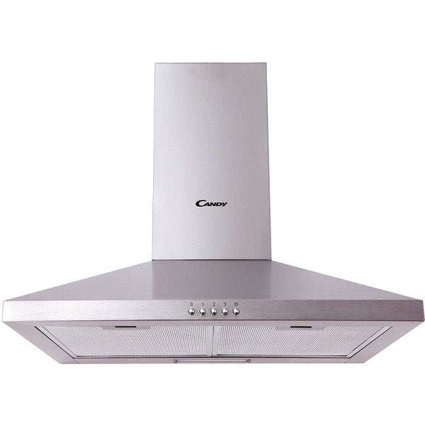 Hota decorativa Candy CCE116/1XGG, capacitate de absorbtie 285m3/h, 3 trepte de viteza, iluminare Led, clasa A, 60 cm, inox