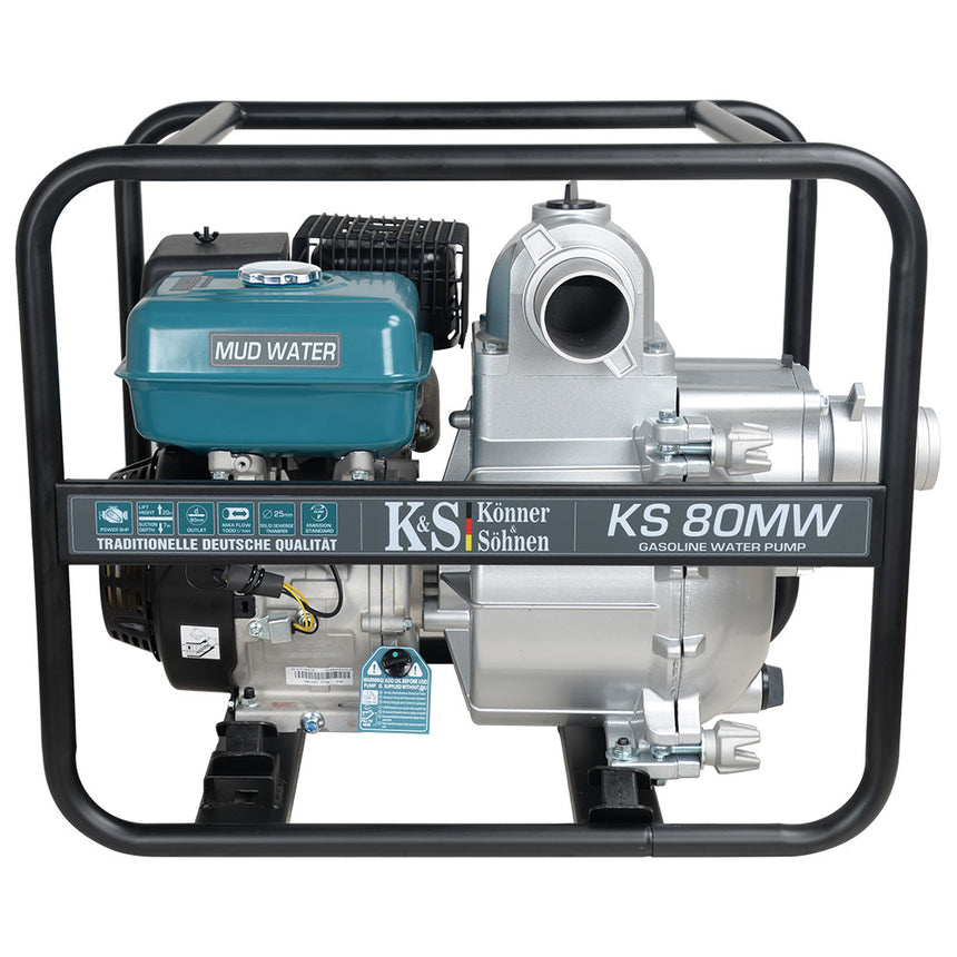 Motopompa pe benzina KÖNNER & SÖHNEN KS 80MW, putere 9 c.p, performanta maxima 1000 l/min, inaltime maxima de ridicare 20 m, adancime maxima de aspiratie 7 m