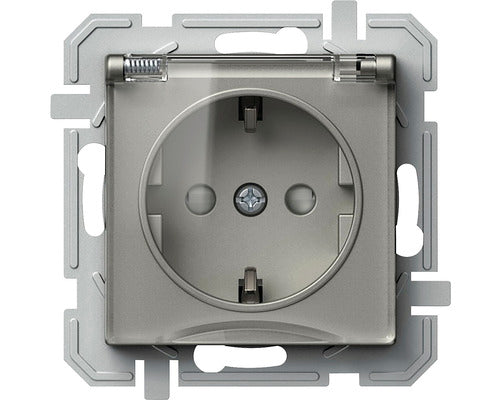 Priza Simpla Cu Impamantare Tem Logiq, Capac De Protectie, Gri Titan