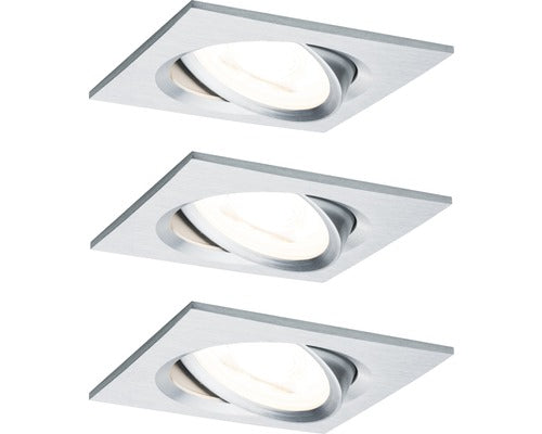 Spoturi Led Incastrate Nova Gu10 6, 5w 84x84 Mm, Becuri Led Incluse, Nuanta Aluminiu, Pachet 3 Bucati