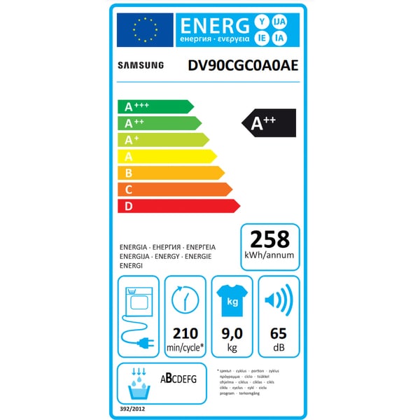 Uscator de Rufe SAMSUNG DV90CGC0A0AELE, Pompa de Caldura, AI Control, 9 kg, 14 Programe, Clasa A++, Alb