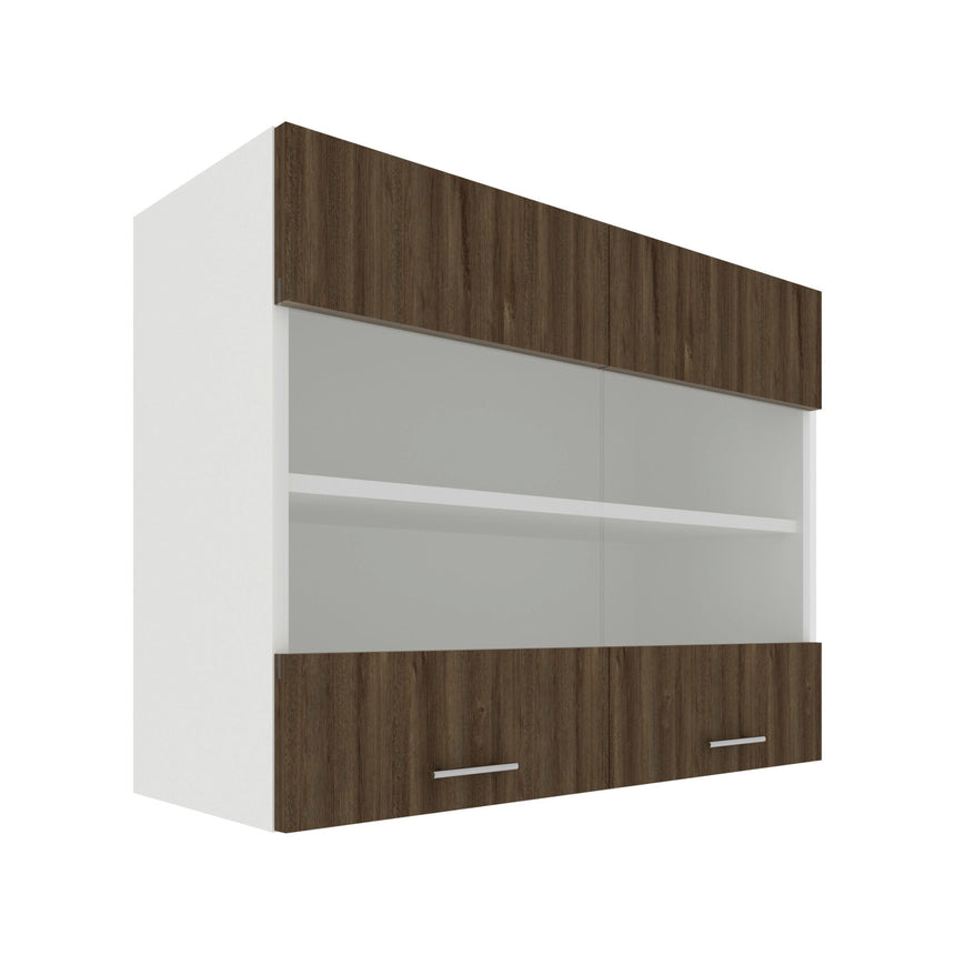 Corp Superior haaus Karo, 2 Usi, cu sticla, Stejar Bronz/Alb, 80 x 30 x 60 cm
