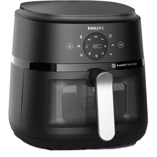 Friteuza fara ulei PHILIPS NA231/00 Airfryer Seria 2000, 6,2 litri, Ecran tactil, Tehnologie Rapid Air, Fereastra de gatit, 9 programe