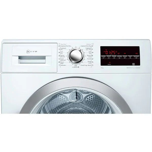 Uscator de rufe Neff R8580X2EU, 8 kg, Clasa A++, Tehnologie AutoDry, Display LED, Pornire intarziata, Alb