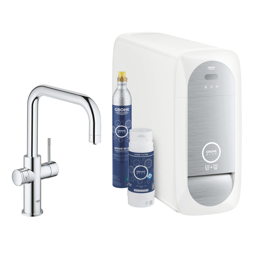 Baterie bucatarie Grohe Blue Home 31456001, 3/8''. inalta, tip U, filtrare, racire, apa carbogazoasa, pivotanta, crom