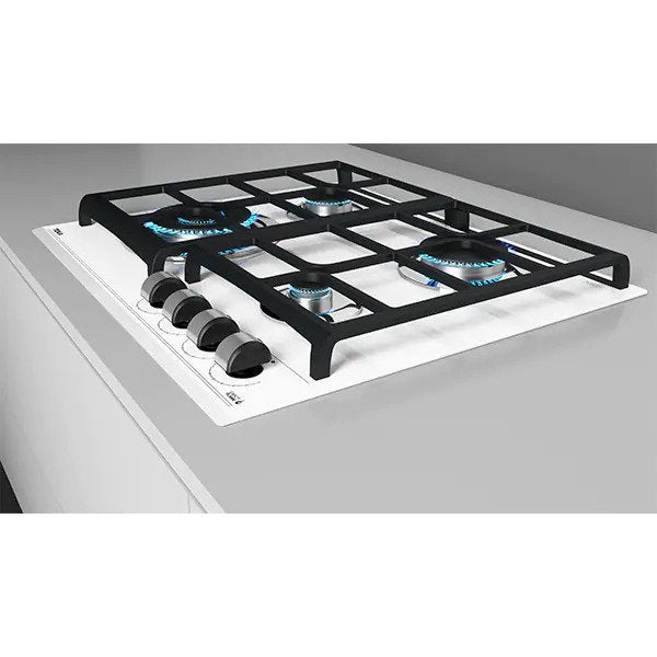Plita pe gaz Teka GZC 64321 XBN W, 4 ochiuri, 60 cm, gratare fonta, cristal alb