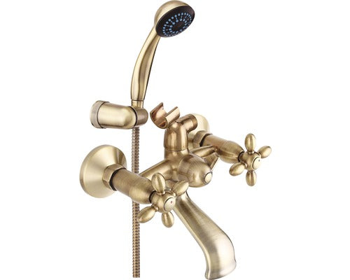 Baterie cada cu dubla comanda Venezia include furtun si para de dus bronz