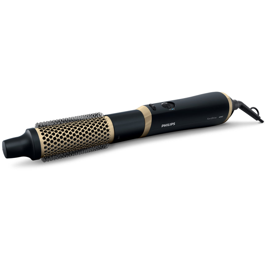 Perie cu aer cald Philips HP8667/00, 800W, tehnologie ThermoProtect, 3 accesorii, ingrijire cu ioni, invelis ceramic cu cheratina, Negru