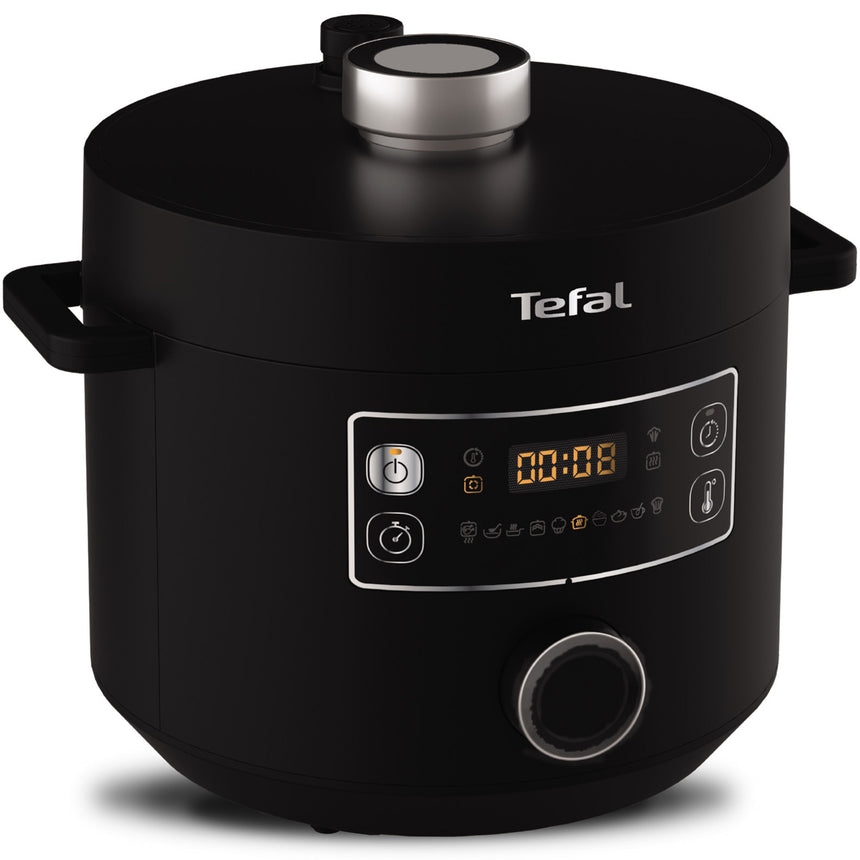 Oala sub presiune electrica Tefal Turbo Cuisine CY754830, 1090W, 4.8L, 10 programe, interfata intuitiva, bol de gatit Tefal Spherical Bowl, negru