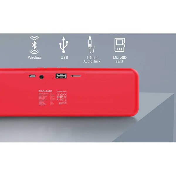 Boxa Portabila PROMATE Capsule-2, Bluetooth, MicroSD, Rosu
