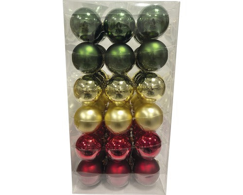 Pachet Globuri Din Sticla, Ø 6 Cm, Auriu/rosu/verde, 54 Buc