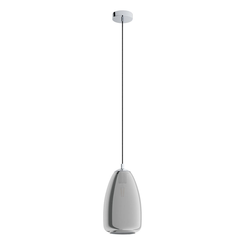 Pendul ALOBRASE, EGLO, E27, 1x40W, otel, crom, sticla, negru, transparent, 110 x 20 cm, inaltime reglabila