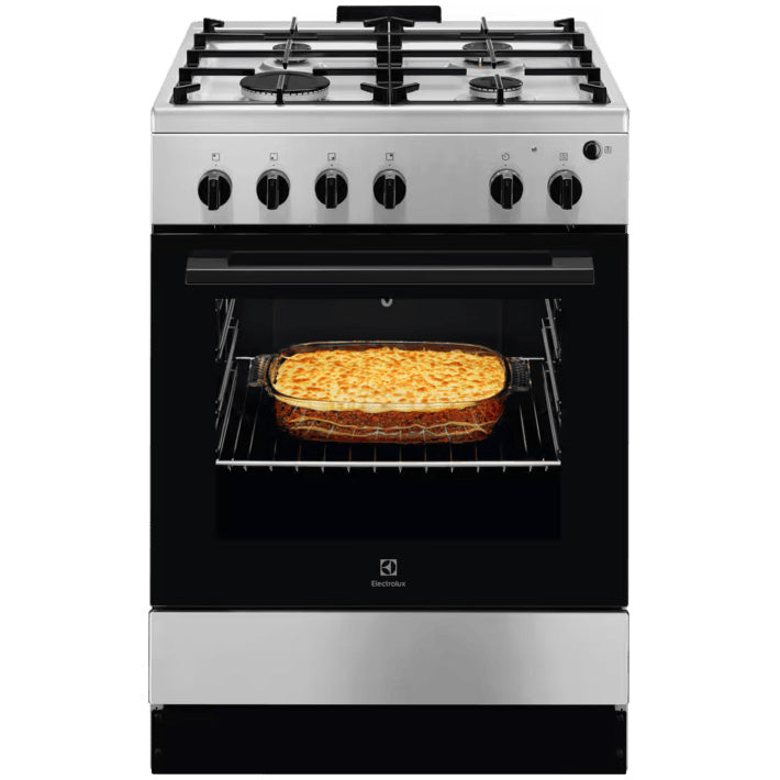 Aragaz Electrolux LKG604013X, Gaz, 4 arzatoare, Aprindere integrata plita si cuptor, Siguranta plita si cuptor, Autocuratare catalitica, Grill electric, Rotisor, Clasa A, 60 cm, Inox antiamprenta