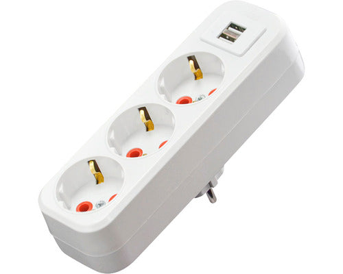 Multi Stecher 3 Prize Cu Impamantare Si 2 X Usb, Alb