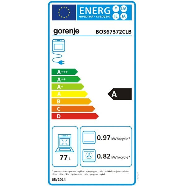 Cuptor incorporabil GORENJE BOS67372CLB, Electric, Airfry, Gatire asistata cu abur, 12 functii, Raft telescopic, 77 l, Clasa A, Negru